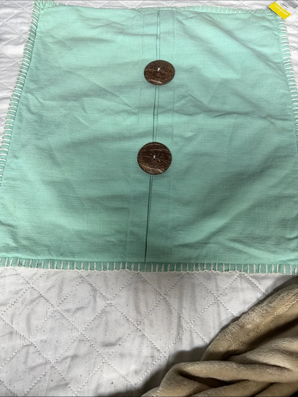 Pier 1 Mint Green Decorative Pillow Cover with Wood Button Accents